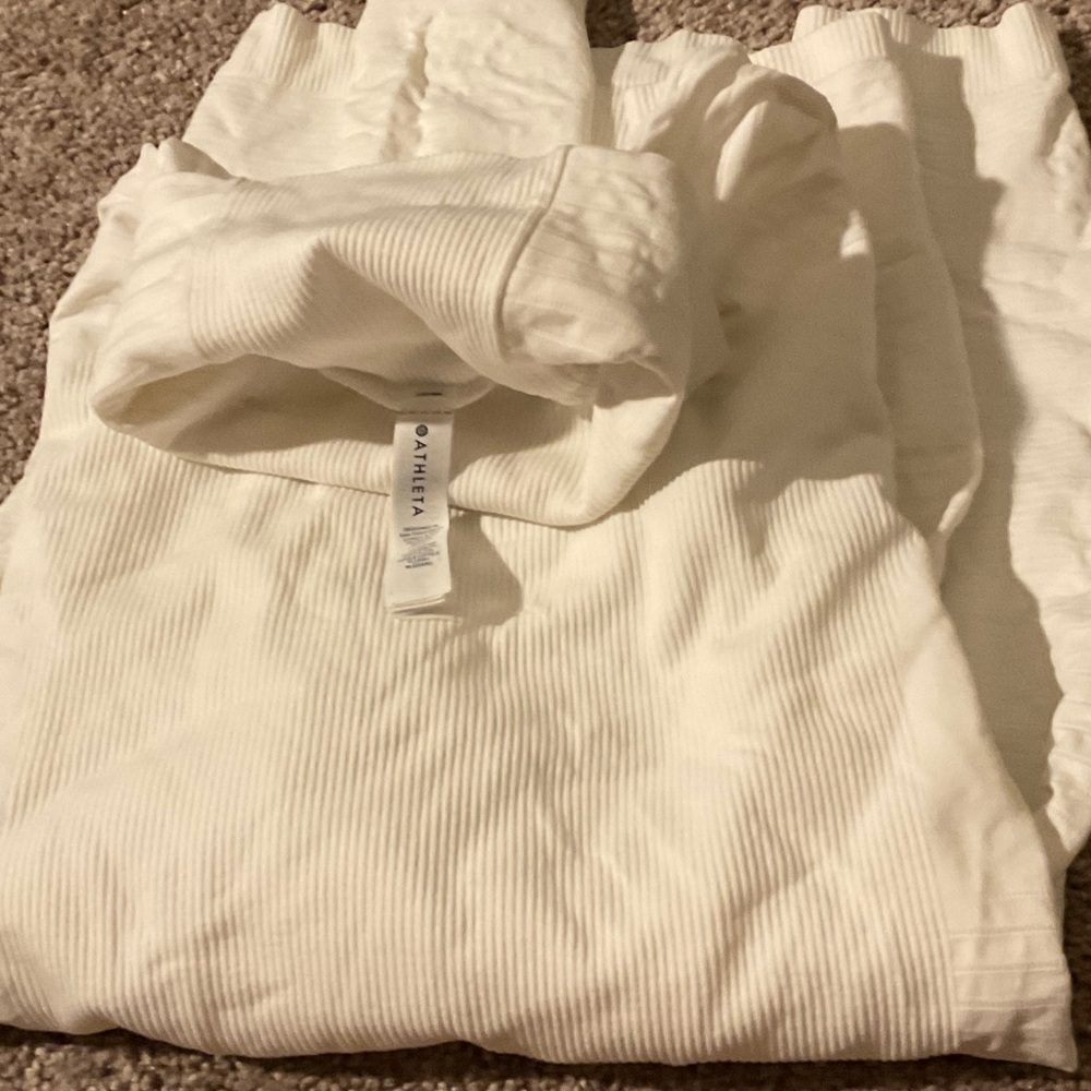 Athena Ribbed White Hoodie Top